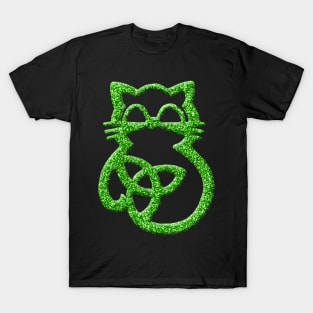 Faux Green Glitter Trinity Knot Celtic Cat T-Shirt